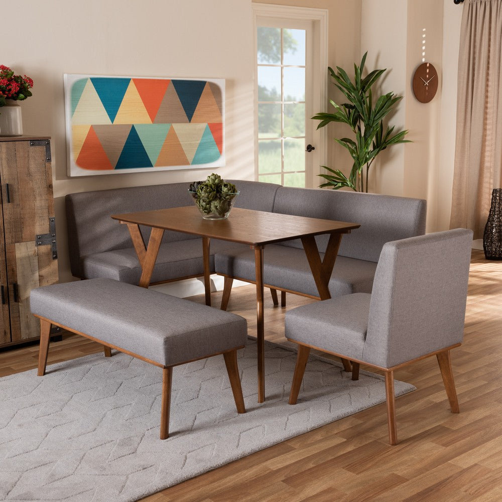 Baxton Studio - Odessa Dining Set in Grey/walnut brown - BBT8054-Grey/Walnut-5PC Dining Nook Set view 11