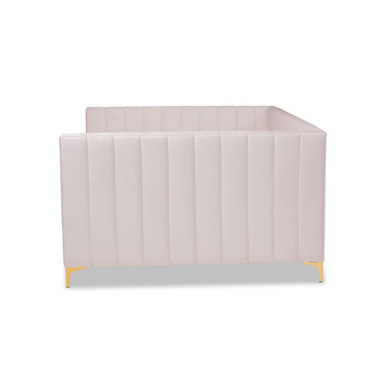 Baxton Studio - Oksana Full Size Daybed in Light pink/Gold - CF0344-Light Pink Daybed-Full view 2
