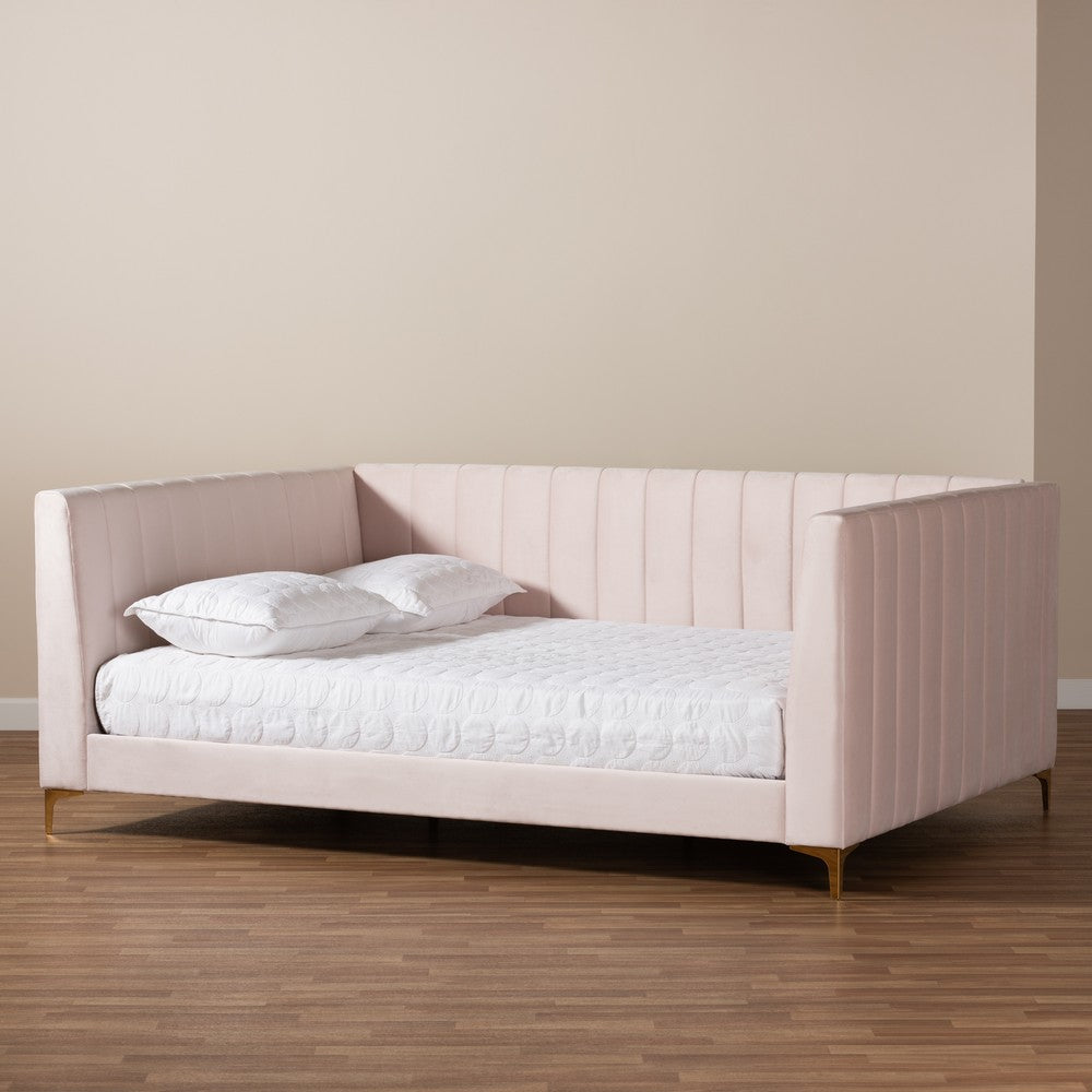 Baxton Studio - Oksana Full Size Daybed in Light pink/Gold - CF0344-Light Pink Daybed-Full view 6
