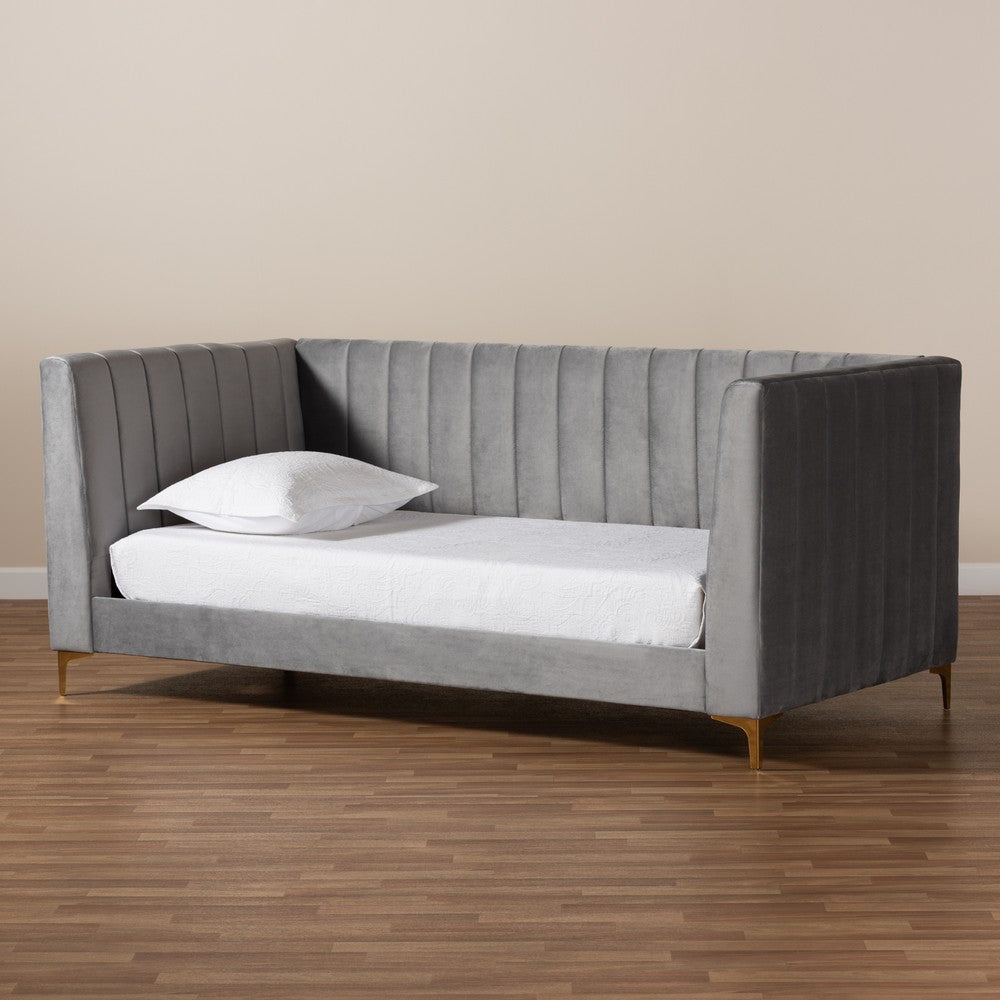 Baxton Studio - Oksana Twin Size Bed in Light grey/Gold - CF0344-Light Grey Daybed-Twin view 6