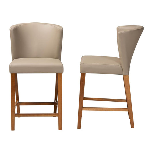 Baxton Studio - Olivia Set of 2 Bar Stools in "Walnut" Dark Brown - RT325-STL-Grey view 2