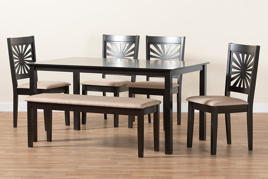 Baxton Studio - Olympia Dining Set in Beige/Espresso Brown - RH386C-Sand/Dark Brown-6PC Dining Set view 10