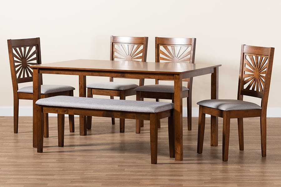 Baxton Studio - Olympia Dining Set in Grey/Walnut Brown - RH386C-Grey/Walnut-6PC Dining Set view 10