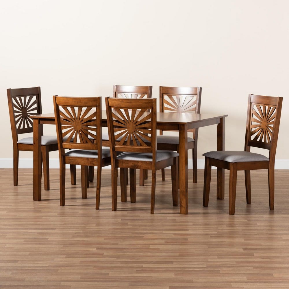 Baxton Studio - Olympia Dining Set in Grey/Walnut Brown - RH386C-Grey/Walnut-7PC Dining Set view 9