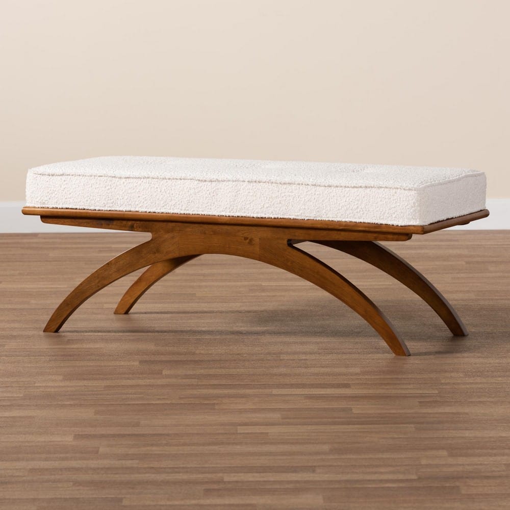 Baxton Studio - Orella Bench in Cream/Walnut Brown - BBT5473-Maya-Cream/Walnut-Bench view 7