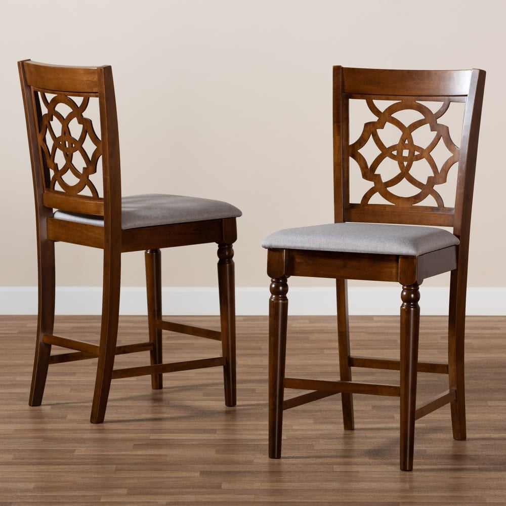 Baxton Studio - Oscar Set of 2 Pub Stools in Grey/Walnut Brown - RH322P-Grey/Walnut-PC view 7