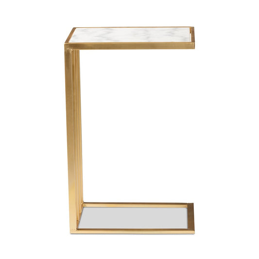 Baxton Studio - Parkin End Table in White/Gold - H01-100346-Metal/Marble Side Table view 2