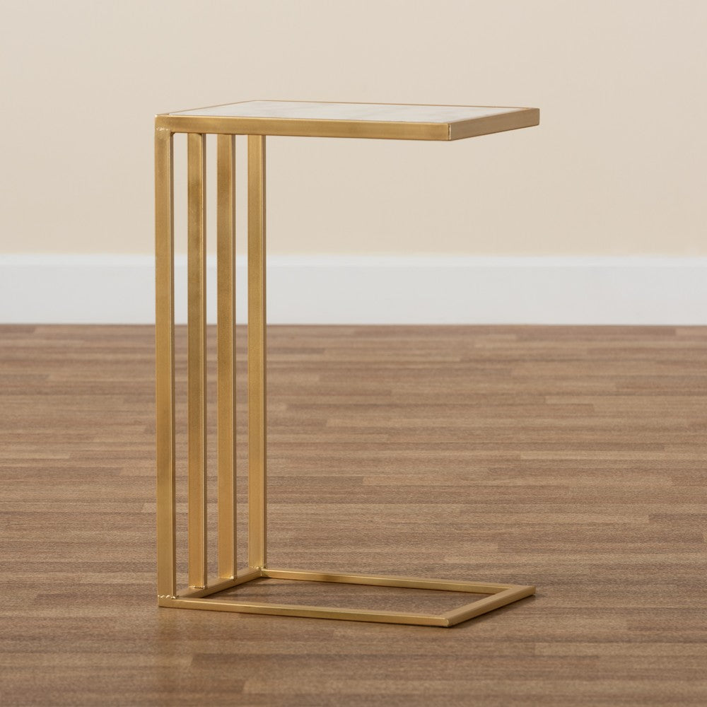 Baxton Studio - Parkin End Table in White/Gold - H01-100346-Metal/Marble Side Table view 8