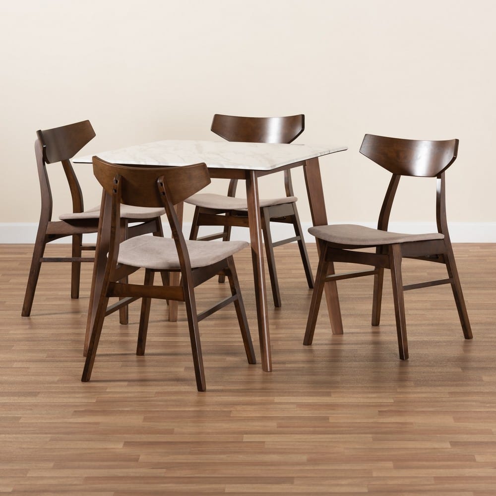 Baxton Studio - Pearson Dining Set in Light Beige/Walnut Brown/Marble - Pearson-Latte/Walnut-5PC Dining Set view 8