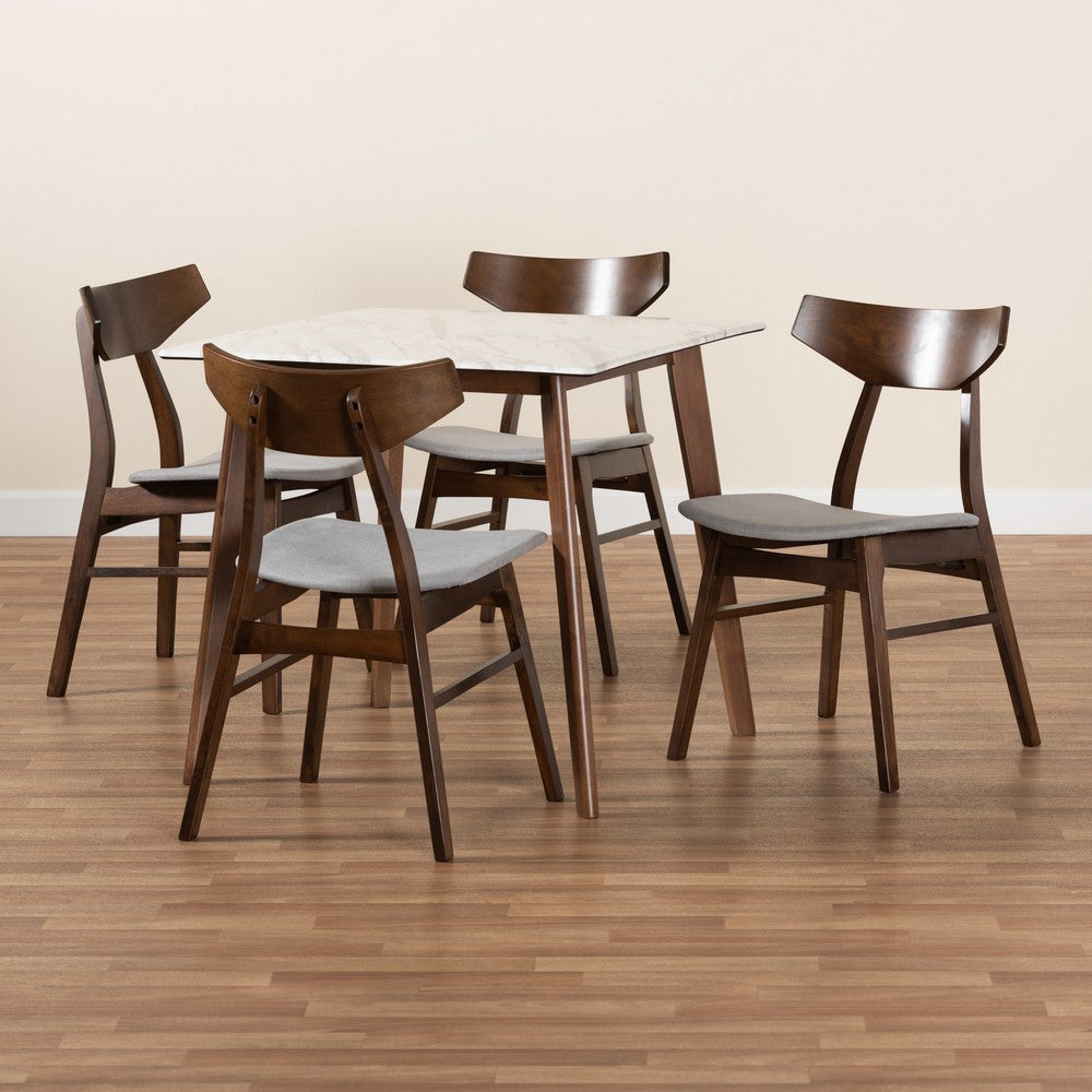 Baxton Studio - Pearson Dining Set in Light Grey/Walnut Brown/Marble - Pearson-Smoke/Walnut-5PC Dining Set view 8