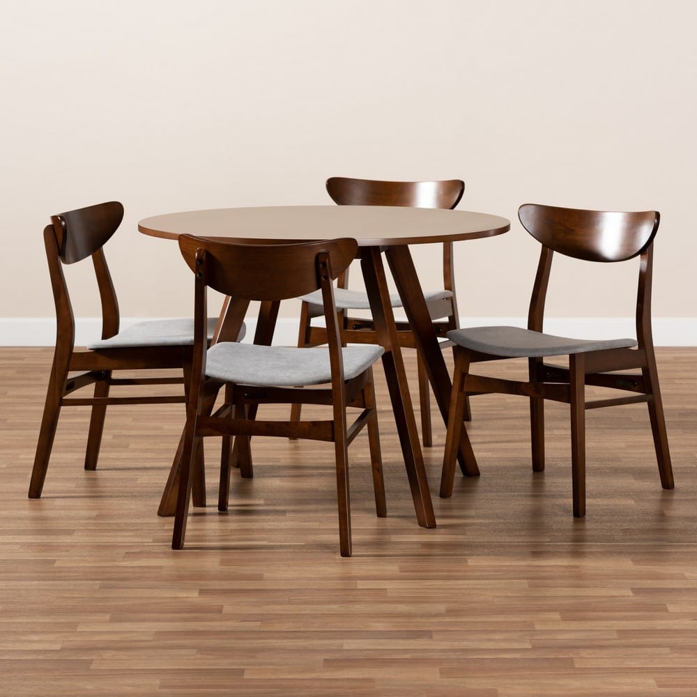 Baxton Studio - Philip Dining Set in Light Grey/Walnut Brown - Parlin/Hexa-Smoke/Walnut-5PC Dining Set view 7