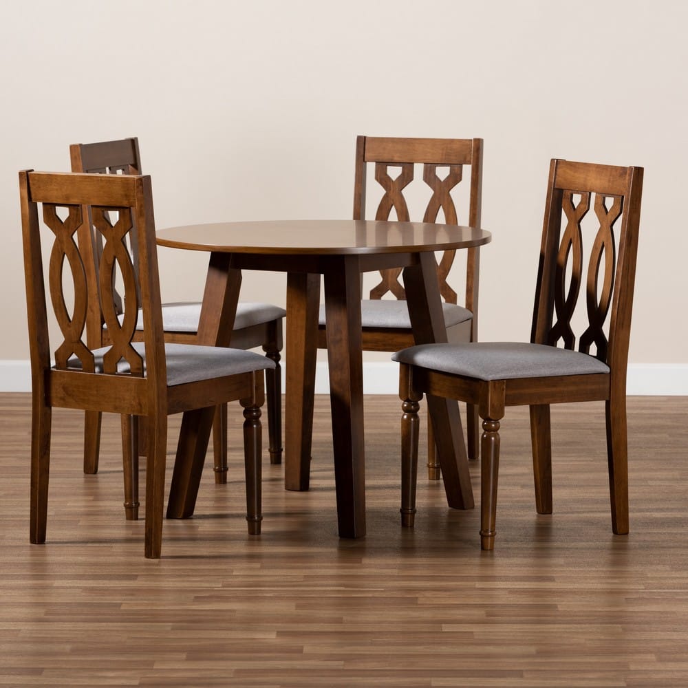 Baxton Studio - Pia Dining Set in Grey/Walnut - Pia-Grey/Walnut-5PC Dining Set view 8