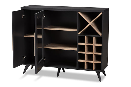 Baxton Studio - Pietro Wine Cabinet - SEWC160071WI-Dark Grey/Hana Oak view 2