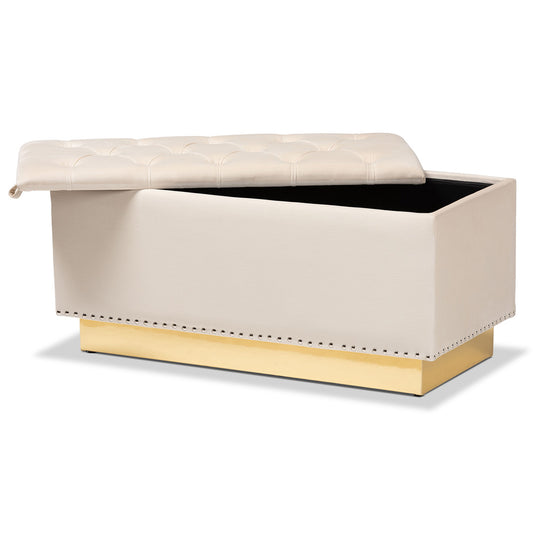 Baxton Studio - Powell Ottoman in Beige/gold - WS-2019-Beige Velvet/Gold-Otto view 2
