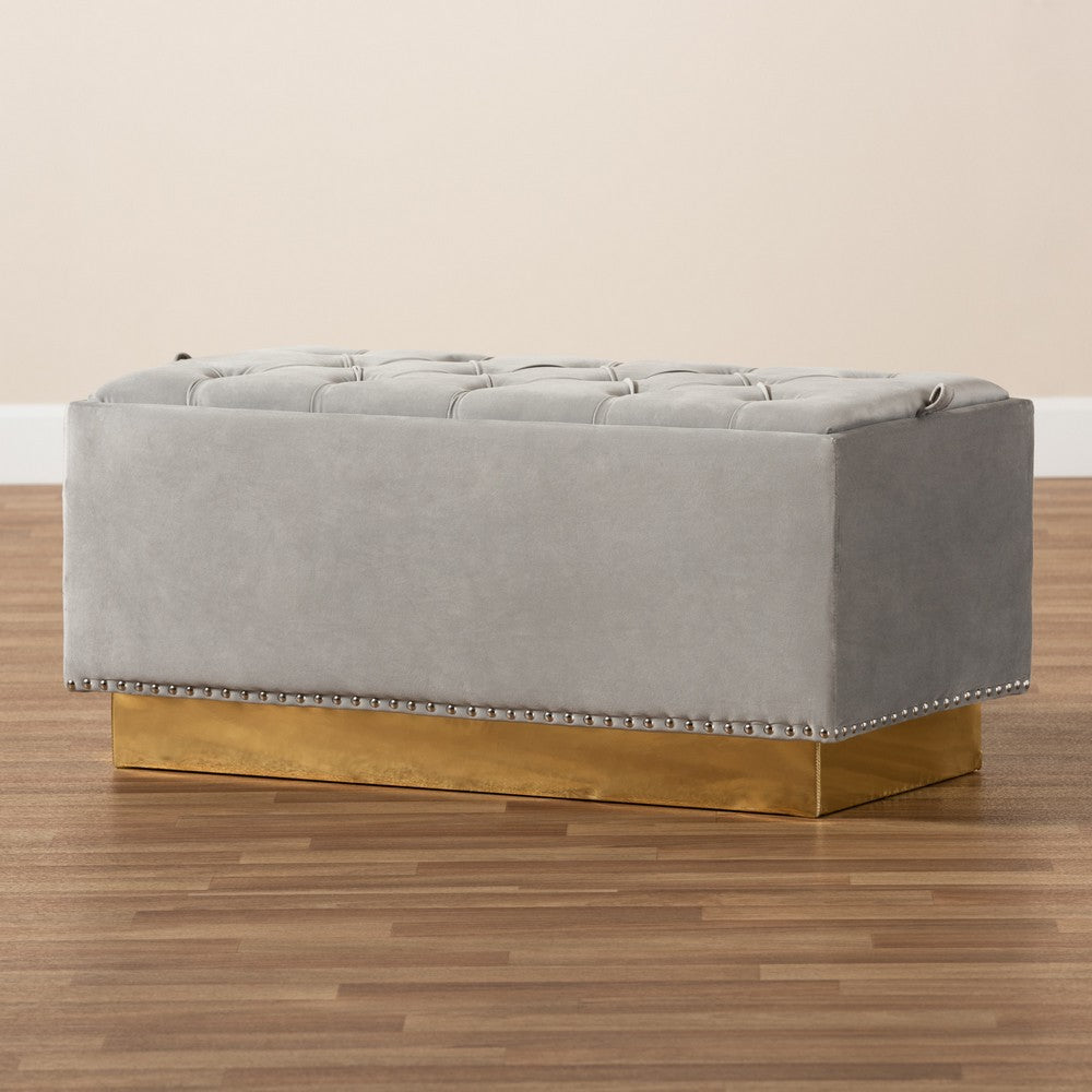 Baxton Studio - Powell Ottoman in Grey/gold - WS-2019-Grey Velvet/Gold-Otto view 9