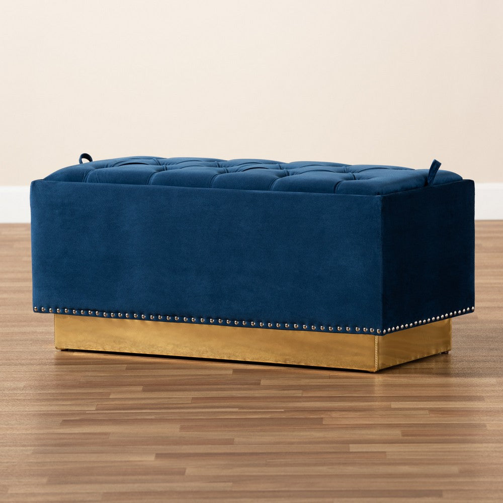 Baxton Studio - Powell Ottoman in Navy blue/gold - WS-2019-Navy Blue Velvet/Gold-Otto view 9