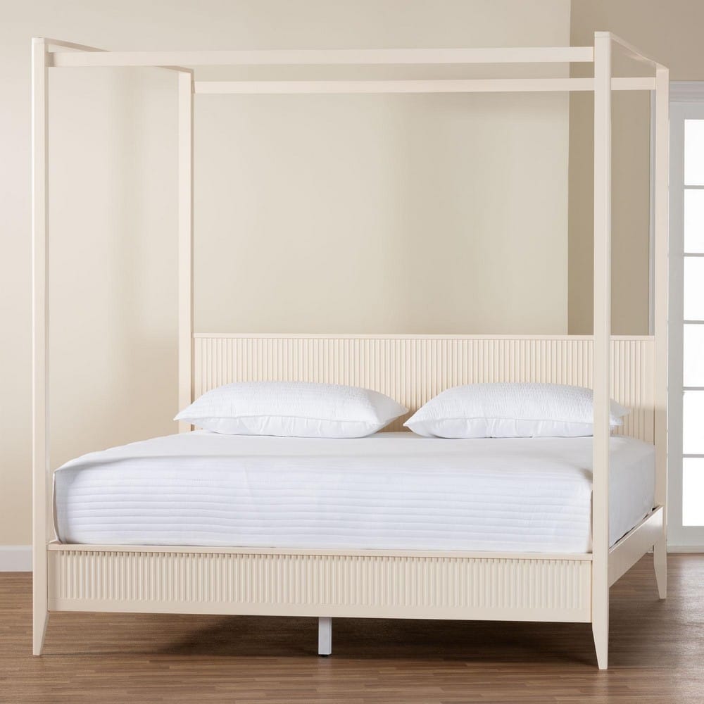 Baxton Studio - Primrose King Size Bed in Ivory - SW8609-Ivory-CaNopy King view 8