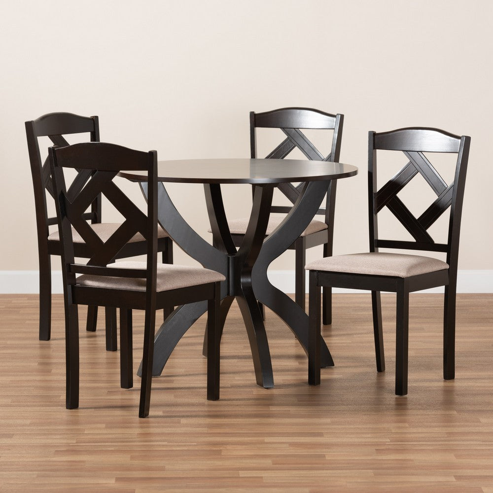 Baxton Studio - Quinlan Dining Set in Sand/Dark Brown - Quinlan-Dark Brown/Sand-5PC Dining Set view 8