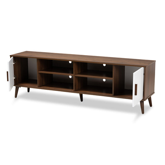 Baxton Studio - Quinn TV Stand in Walnut/White - TV8003-Columbia Walnut/White-TV view 2