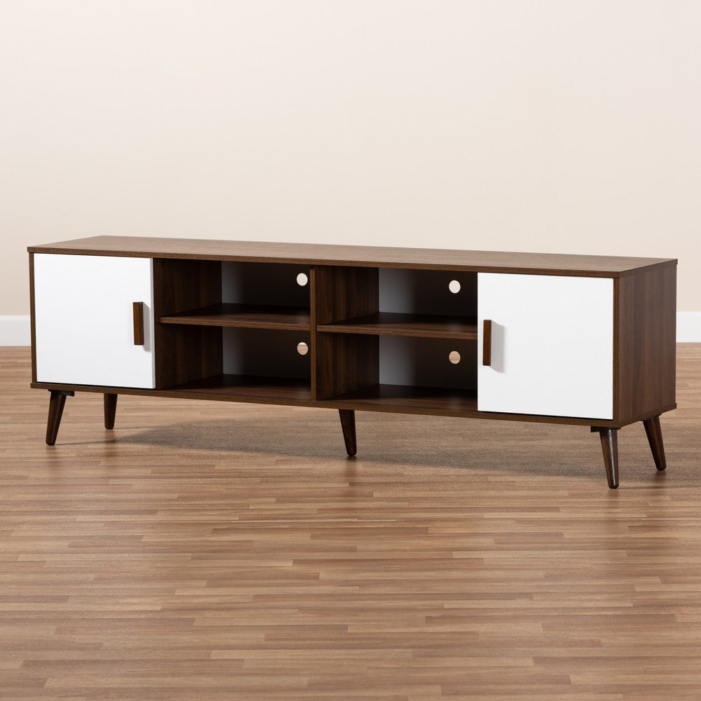 Baxton Studio - Quinn TV Stand in Walnut/White - TV8003-Columbia Walnut/White-TV view 8