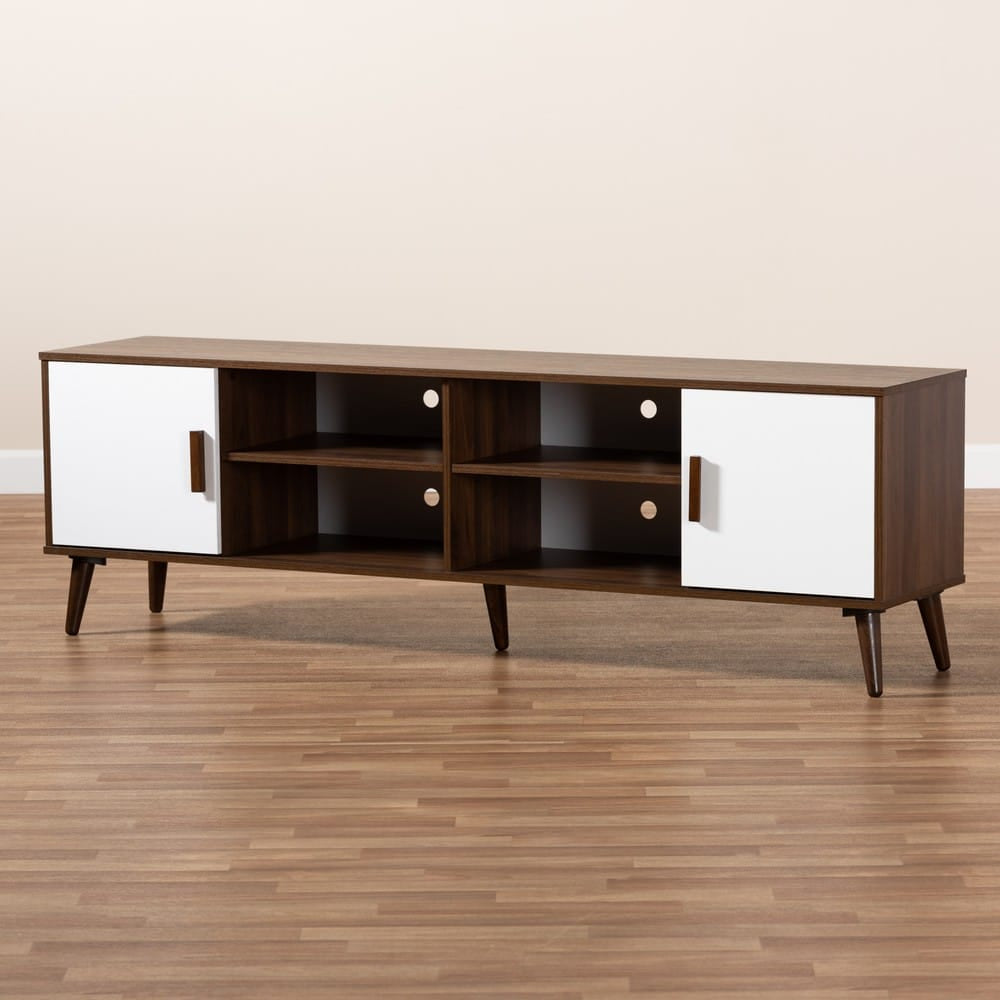Baxton Studio - Quinn TV Stand in Walnut/White - TV8003-Columbia Walnut/White-TV view 8