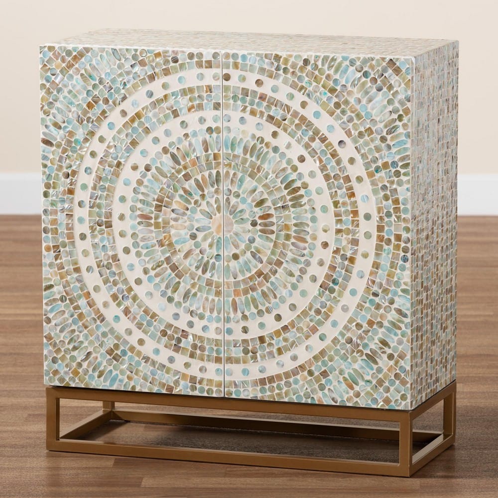 Baxton Studio - Quintus Storage Cabinet in Mosaic Multicolor/White/Gold - F232-FT53-Cabinet view 9