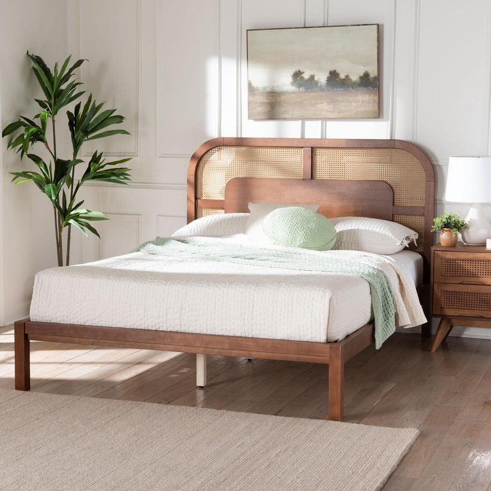 Baxton Studio - Raewyn Queen Size Bed in Walnut Brown/Brown - MG0255-5703R Rattan/Walnut-Queen view 7