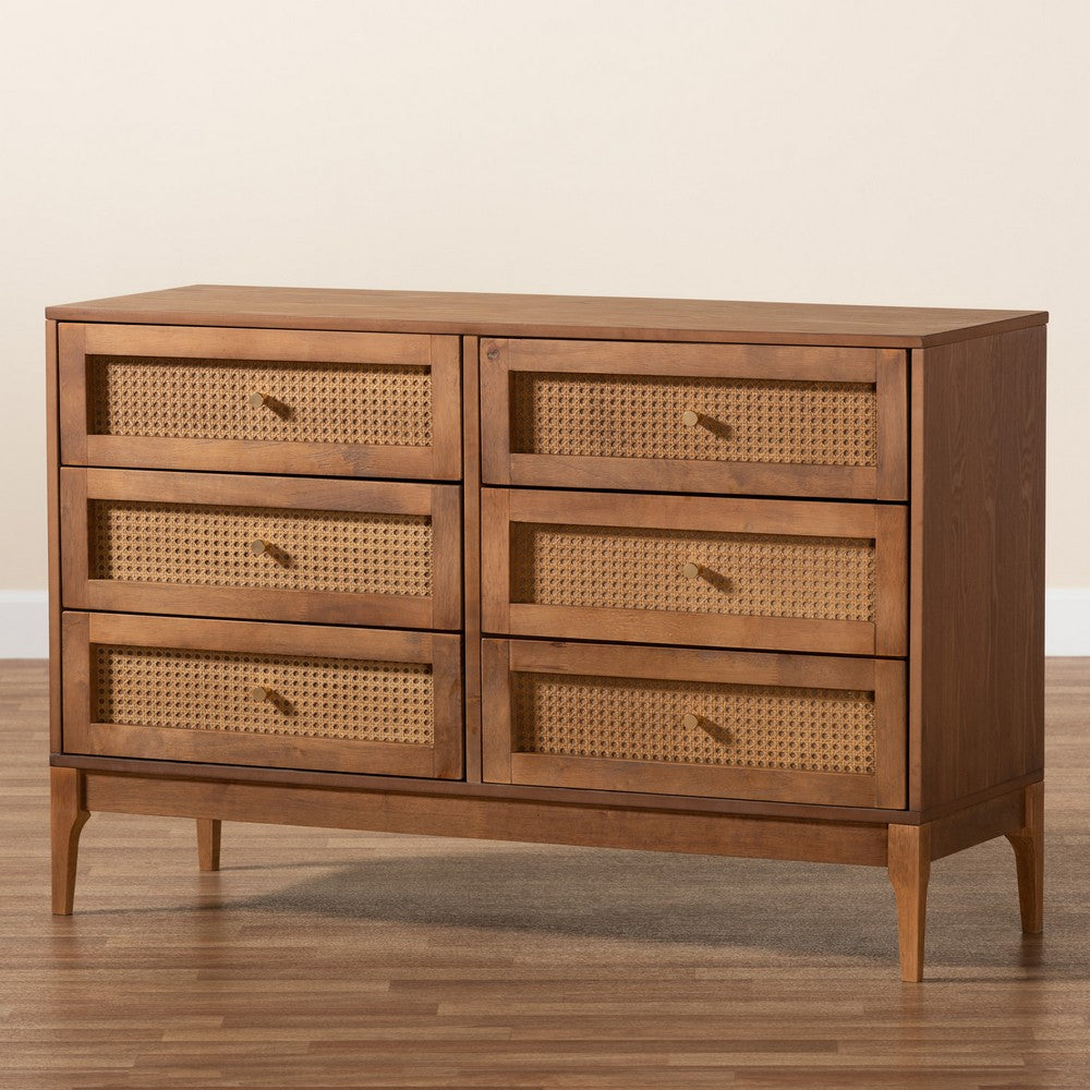 Baxton Studio - Ramiel Dresser in Natural Brown/Gold - MG9005-Ash Walnut/Rattan-6DW-Dresser view 9