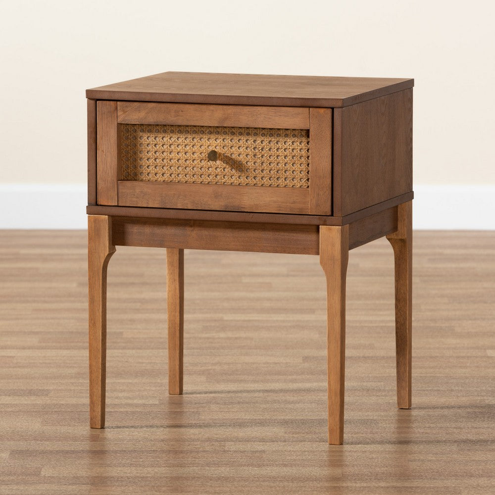 Baxton Studio - Ramiel Nightstand in Natural Brown/Gold - MG9005-Ash Walnut/Rattan-NS view 9