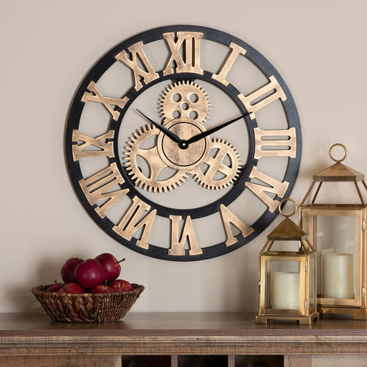 Baxton Studio - Randolph Clock in Black/Antique Gold - WC 60cm view 2