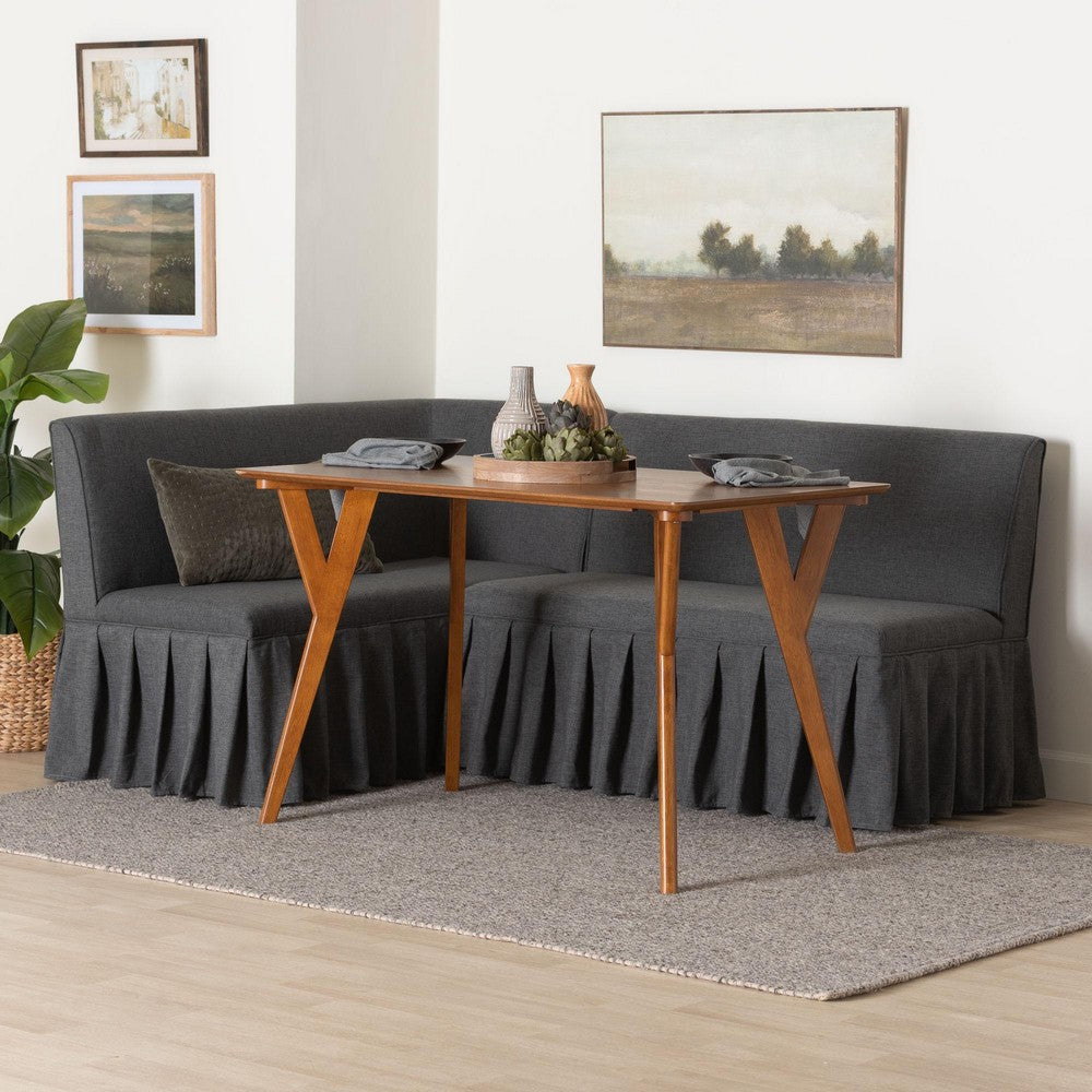 Baxton Studio - Randolph Dining Set in Dark Grey/Dark Brown/Walnut Brown - Randolph-Dark Grey/Walnut-3PC Dining Nook Set view 9