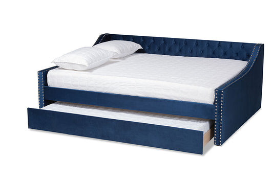 Baxton Studio - Raphael Daybed - CF9228 -Navy Blue Velvet-Daybed-Q/T view 2