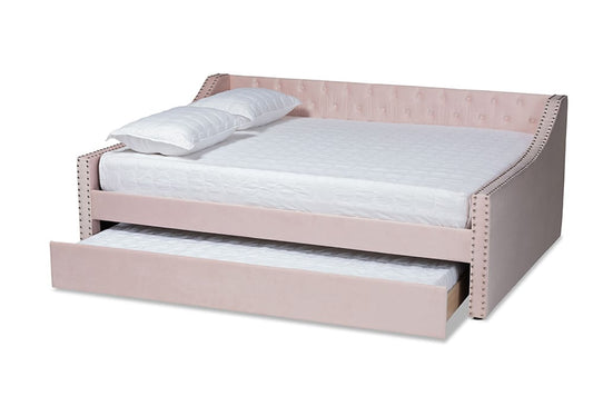 Baxton Studio - Raphael Daybed - CF9228 -Pink Velvet-Daybed-F/T view 2