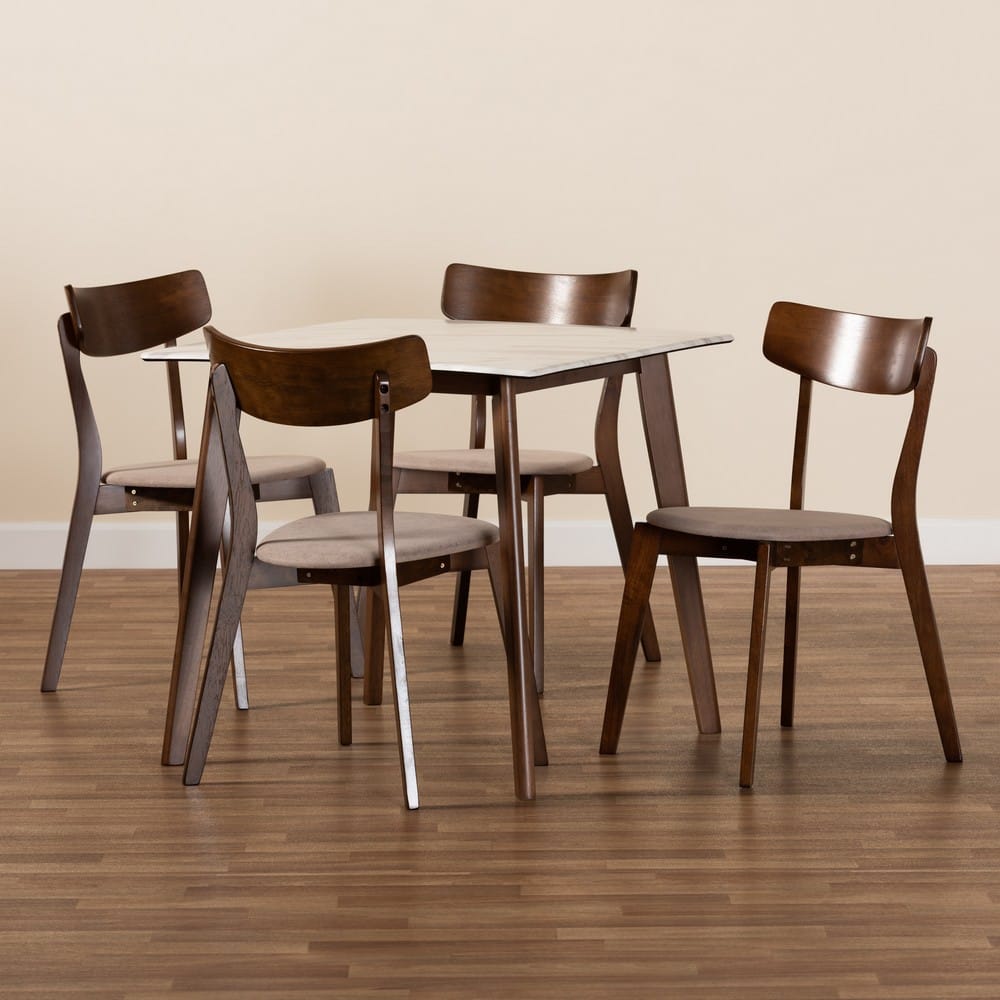 Baxton Studio - Reba Dining Set in Light Beige/Walnut Brown/Marble - Reba-Latte/Walnut-5PC Dining Set view 7