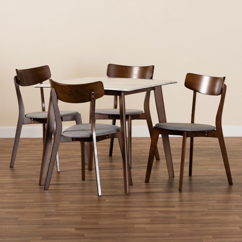 Baxton Studio - Reba Dining Set in Light Grey/Walnut Brown/Marble - Reba-Smoke/Walnut-5PC Dining Set view 7