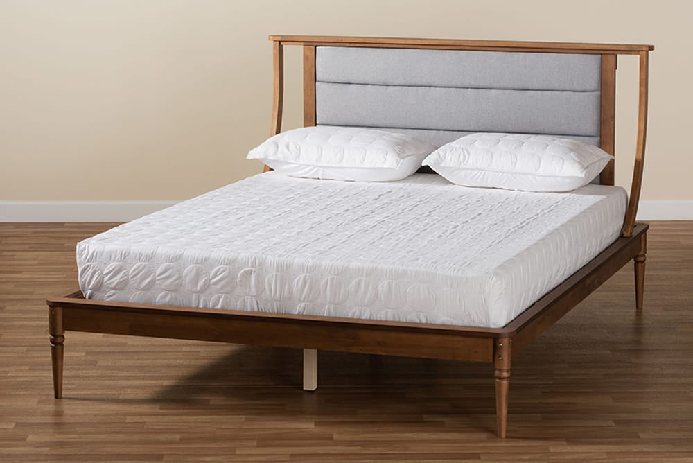 Baxton Studio - Regis Queen Size Bed - MG0067-Light Grey/Walnut-Queen view 8