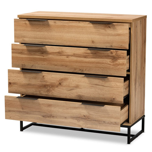 Baxton Studio - Reid Dresser in Oak/Black - CH8000-Oak/Black-4DW-Dresser view 2