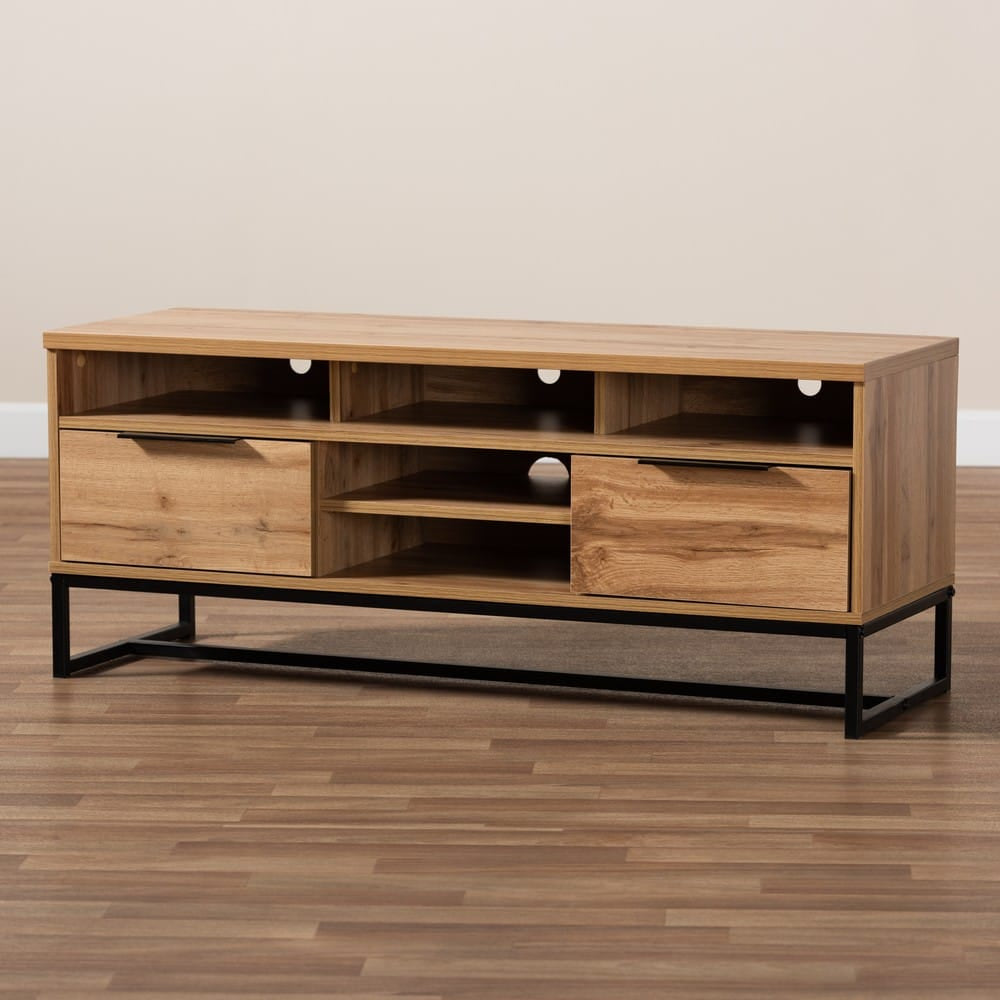 Baxton Studio - Reid TV Stand in Oak/Black - TV8007-Oak/Black-TV view 8