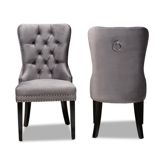 Baxton Studio - Remy Set of 2 Dining Chairs in Grey/Espresso - WS-F458-Grey Velvet/Espresso-DC view 2