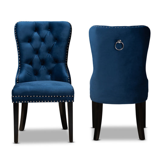 Baxton Studio - Remy Set of 2 Dining Chairs in Navy Blue/Espresso - WS-F458-Navy Blue Velvet/Espresso-DC view 2