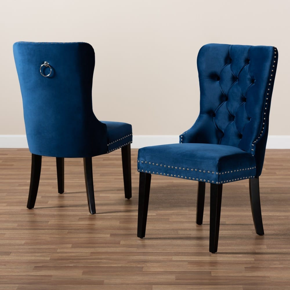 Baxton Studio - Remy Set of 2 Dining Chairs in Navy Blue/Espresso - WS-F458-Navy Blue Velvet/Espresso-DC view 8