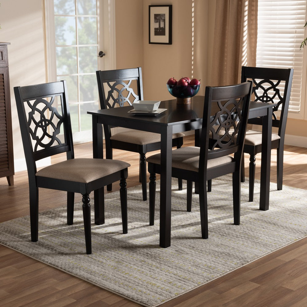 Baxton Studio - Renaud Dining Set in Sand/Espresso - RH332C-Sand/Dark Brown-5PC Dining Set view 6