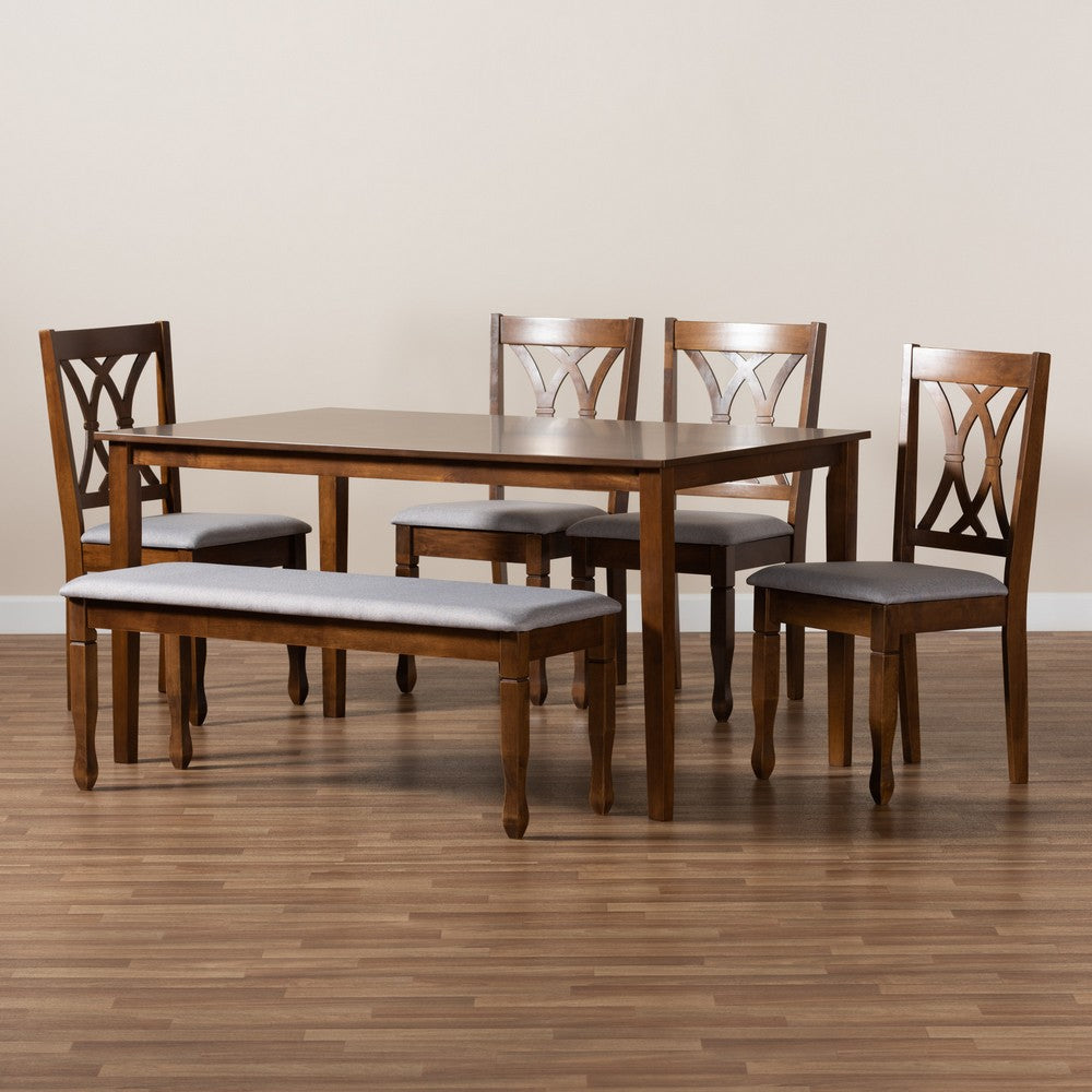 Baxton Studio - Reneau Dining Set in Grey/Walnut - RH316C-Grey/Walnut-6PC Dining Set view 9