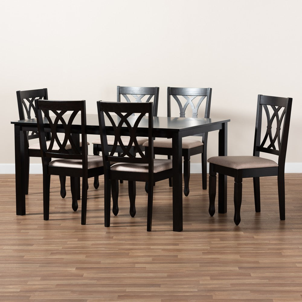 Baxton Studio - Reneau Dining Set in Sand Brown/Espresso - RH316C-Sand/Dark Brown-7PC Dining Set view 7