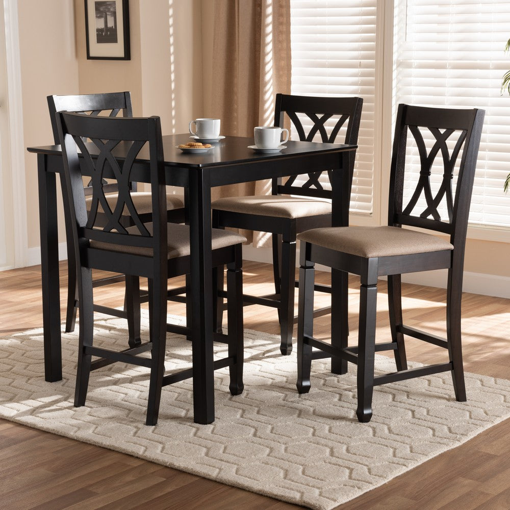 Baxton Studio - Reneau Pub Set in Sand/Espresso - RH316P-Sand/Dark Brown-5PC Pub Set view 6