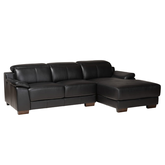 Baxton Studio - Reverie Sectional Sofa in Black/Walnut Brown - LSG6002L-Sectional-Full Leather-Black-Dakota 06 view 2