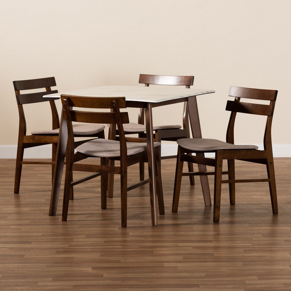 Baxton Studio - Richmond Dining Set in Light Beige/Walnut Brown/Marble - Richmond-Latte/Walnut-5PC Dining Set view 7