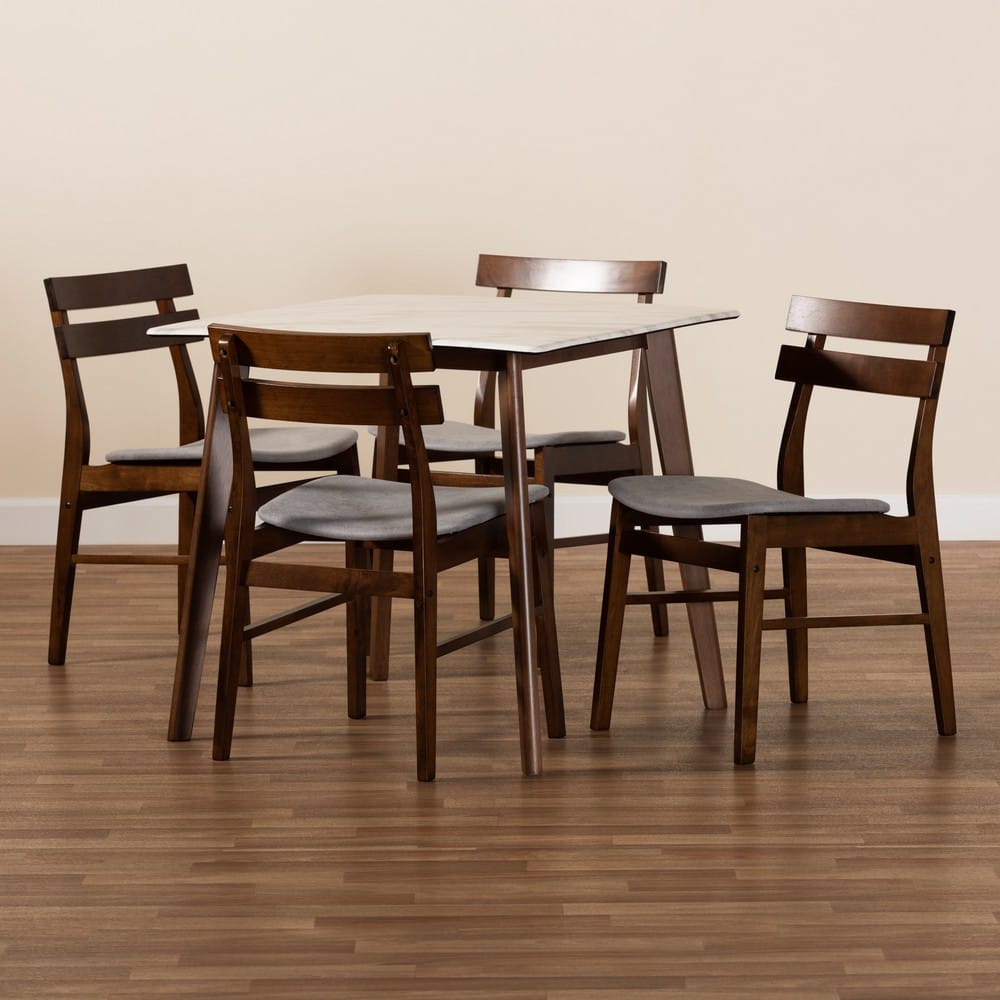 Baxton Studio - Richmond Dining Set in Light Grey/Walnut Brown/Marble - Richmond-Smoke/Walnut-5PC Dining Set view 7