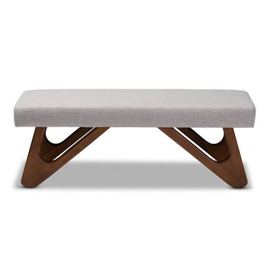 Baxton Studio - Rika Dining Bench in Greyish Beige - BBT5367-Greyish Beige/Walnut-Bench view 2