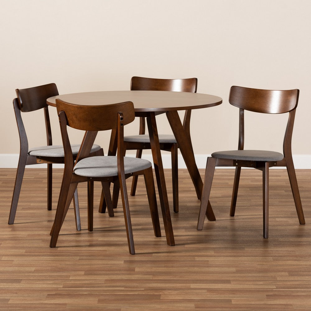 Baxton Studio - Rika Dining Set in Light Grey/Walnut - Iora/Hexa-Smoke/Walnut-5PC Dining Set view 7